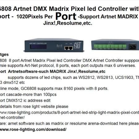 8 портов DMX светодиодные полосы света матрица пикселей контроллер GC-6808