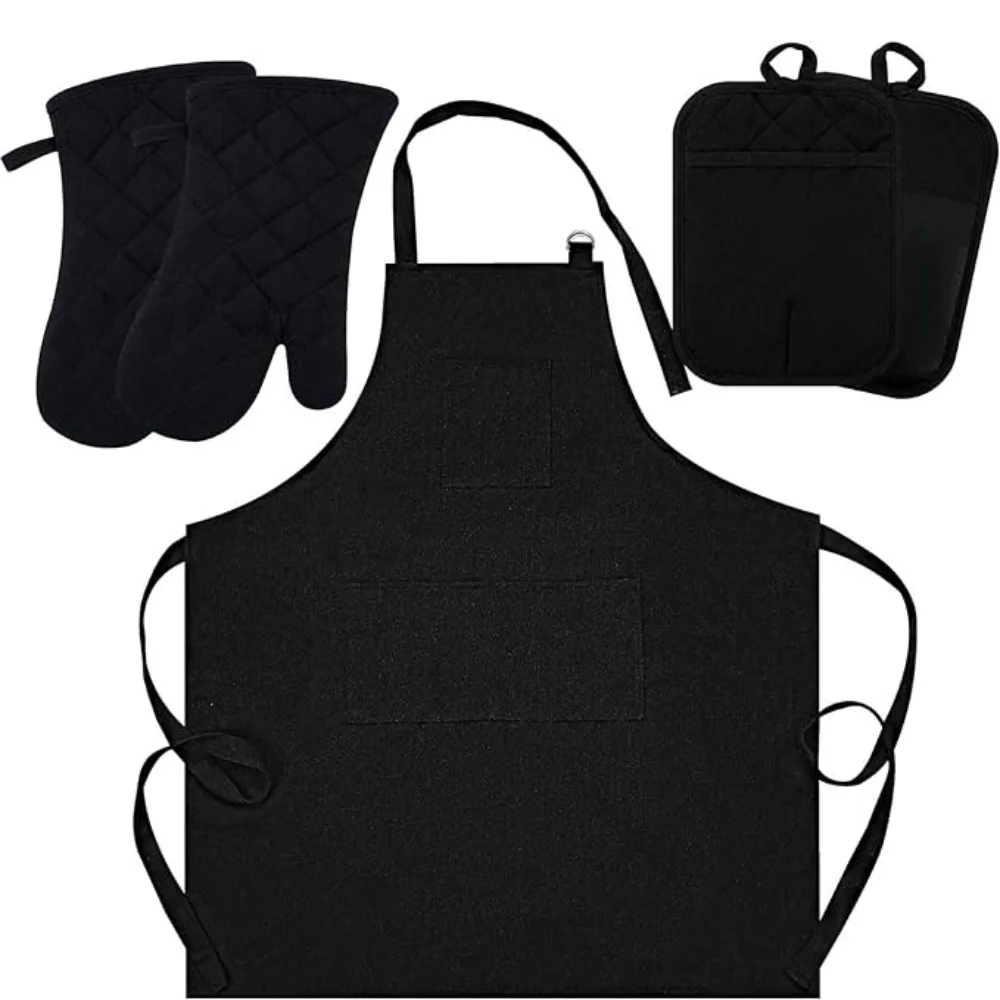 Набор перчаток из окрашенной пряжи и набивных фартуков 100% хлопчатобумажных роскошных высококачественных кухонных фартуков для кухни, бара, ресторана, кухонной одежды