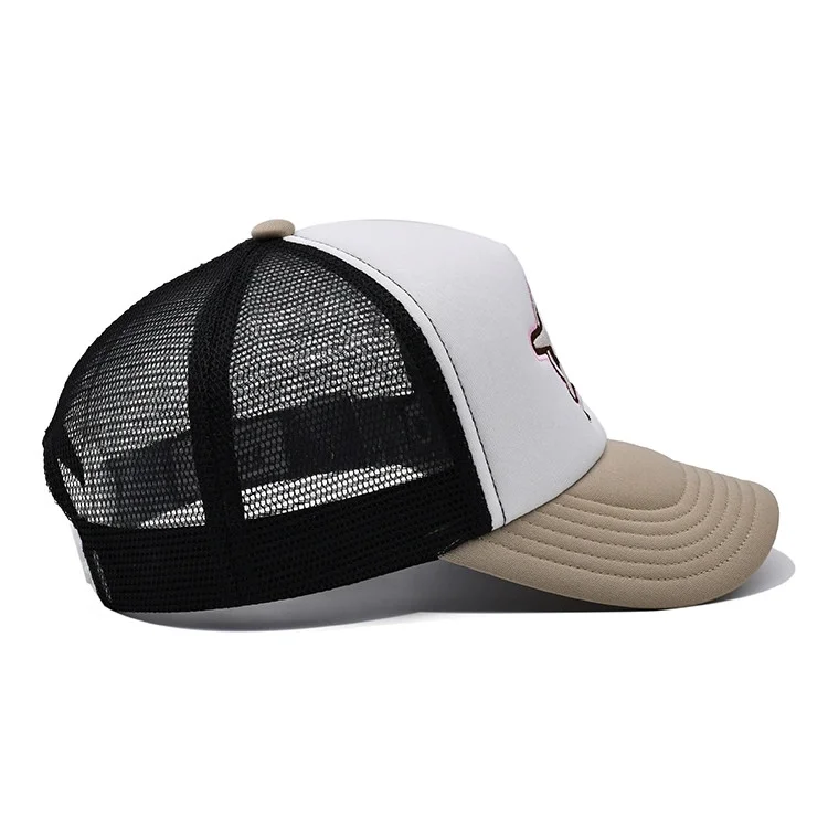 Wholesale Products Foam Trucker Hat 5 Panels Curved Brim High Quality Beige/White Color Low Profile Cotton Trucker Hat