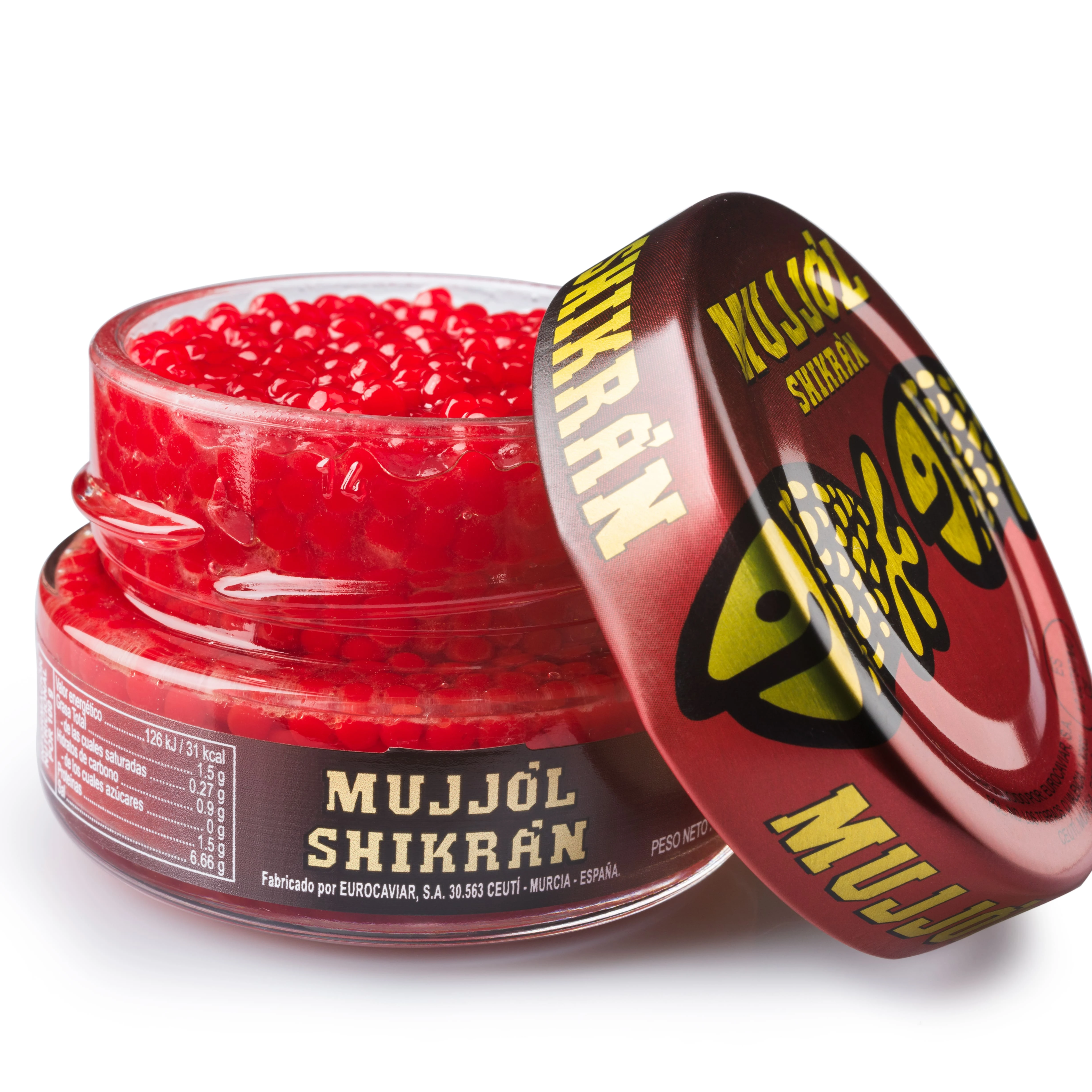 Top quality Spanish 50g smoked herring and mullet roes in red spheres for food service