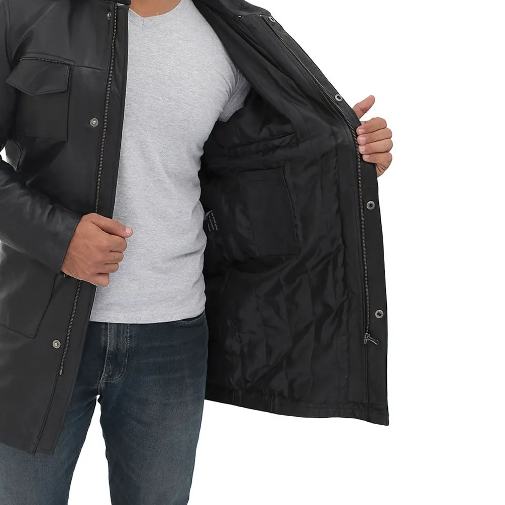 Manufacturing Custom Made Long Sleeve Men Leather Coat / Handmade Black Motorcycle Vintage Distressed Biker Real Leather Jacket