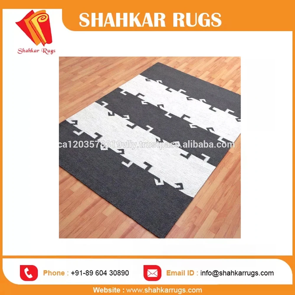 Carpet Rugs New Handmade Dhurrie Indian Flat Weave Wool Arrival Anchor Black White Classic Square Black & White / Customisable