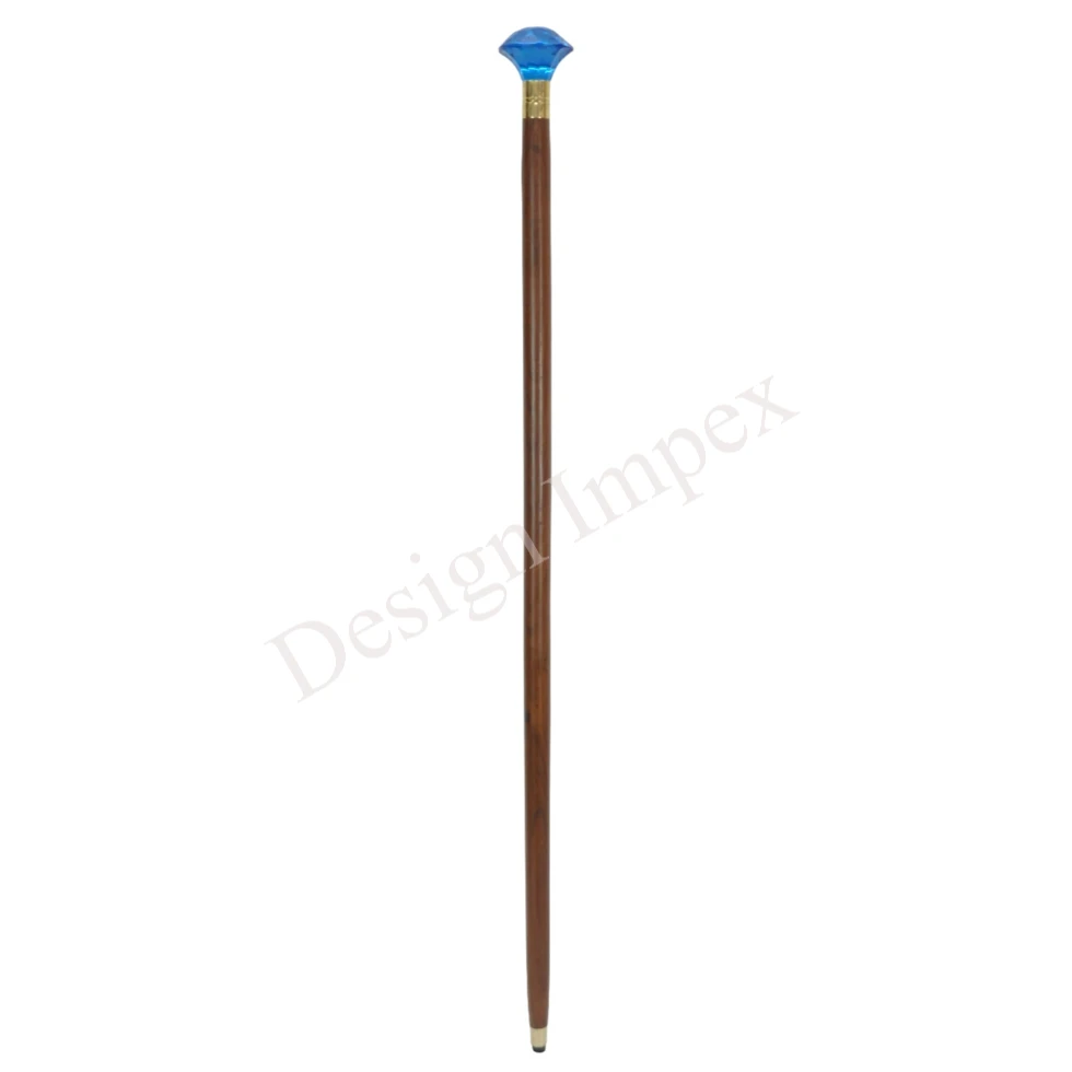 Natural Finished Adults Walking Stick Cane Expensive Gift Durable Design Gentleman Walking Stick Rod Blue Acrylic Diamond Top