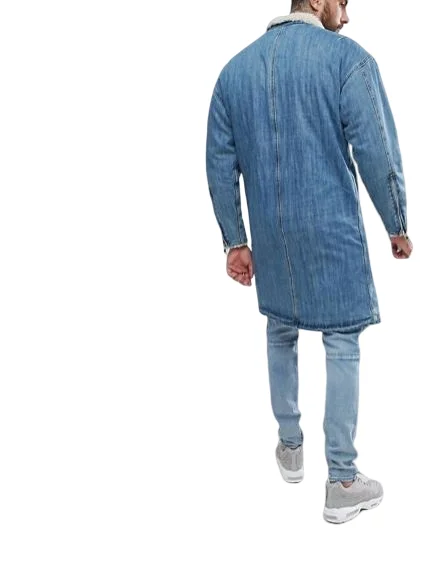 Custom Unisex Long Sleeve Denim Jacket Washed Blue Cotton Coat with No Embroidery for Men & Women Winter Wear