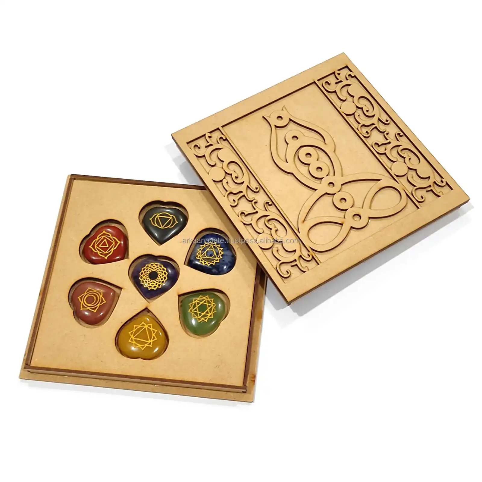 Wholesale Energy Charged Crystal Disc 7 Chakra Engraved Set Gemstones hand polished chakra crystals healing For Meditation