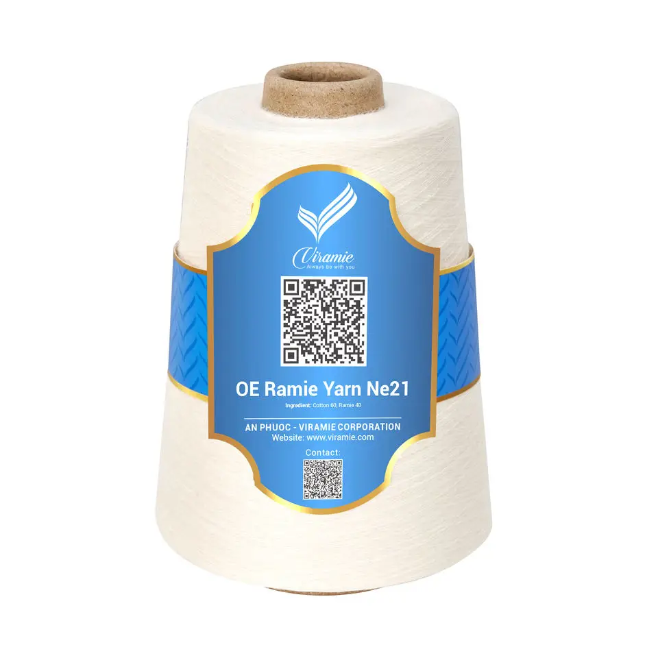 Moisture-Absorbent Clothing Material Blended OE Ramie Yarn 36Nm In White Custom Order By Request Produced In Vietnam