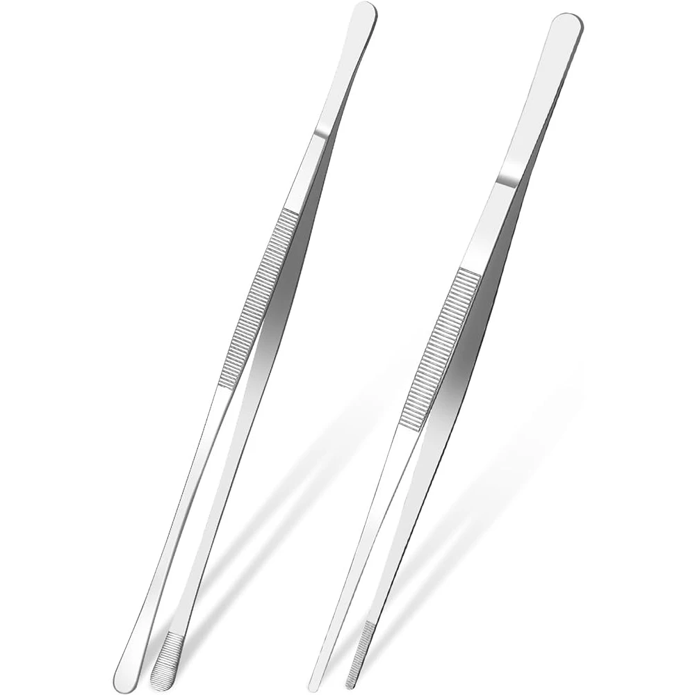 Long Chef Plating Tweezers Stainless Steel 20 cm Straight Regular Tip Kitchen Cooking Tweezers Tongs