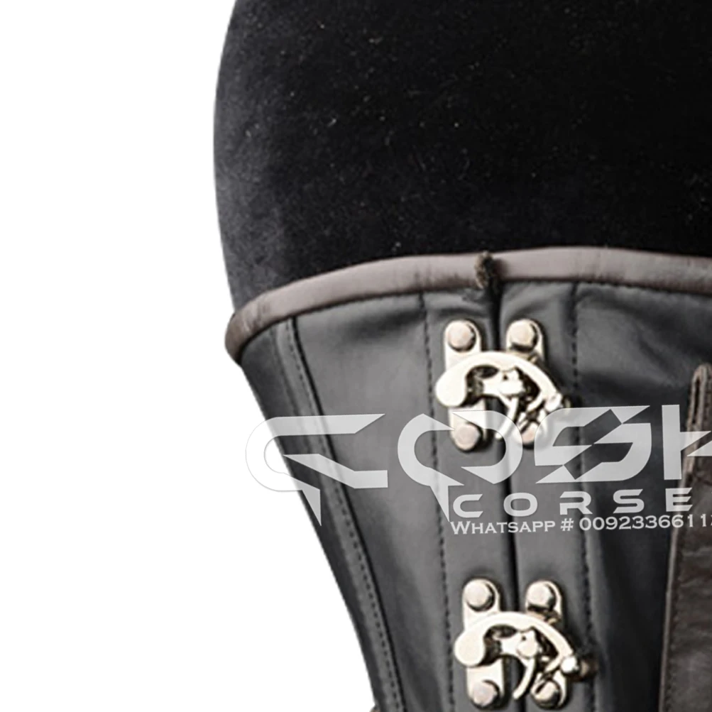 COSH CORSETS Underbust Steel Boned Gothic Hand Made Leather Corset With Swing Clasp Closure and Adjustable Waist Strap