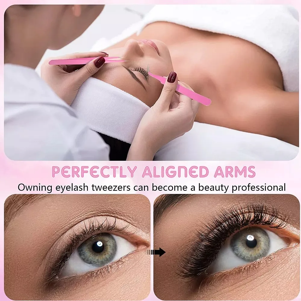 3 Pieces Lashes Tweezers Set Stainless Steel Curvy Tweezers Curved Lash Extension Tweezers Wholesale Customized