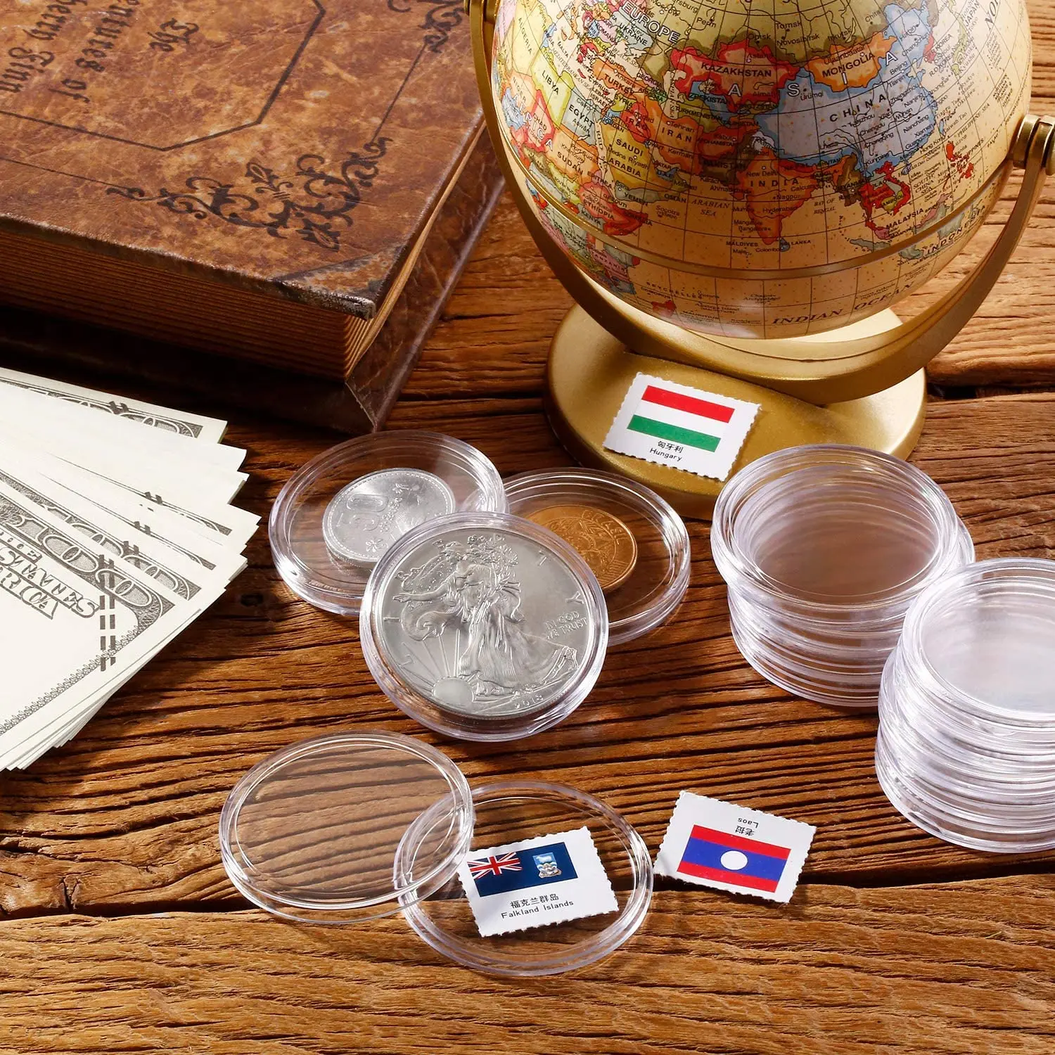 41mm Plastic Coin Capsules Pennies Nickels Dimes Capsule Coin Collection Organizer Box with EVA Foam Gaskets