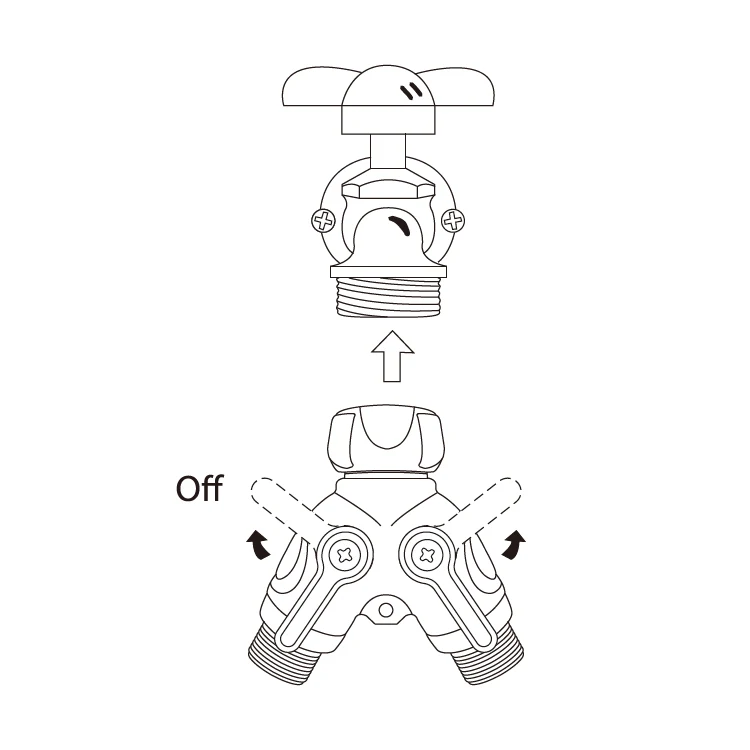 2-Way Metal Control Valve Tap Adaptor Garden Water Distributor Water Splitter