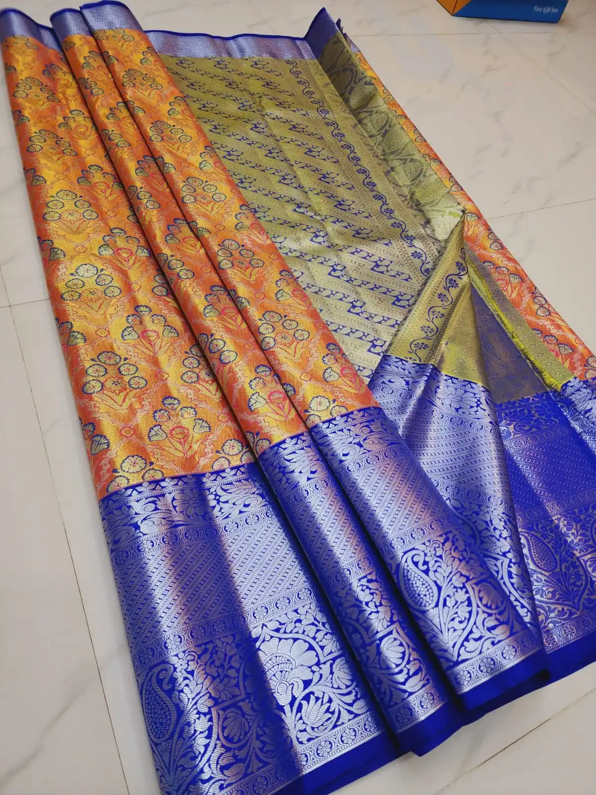 100% kanchipuram semi pure pattu tissue type Silk Saree Copper Gold Thread Weaving Party Wear Traditional Saree