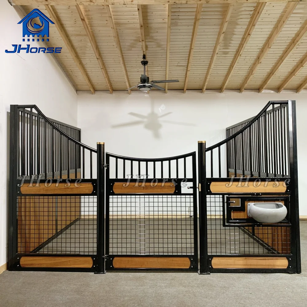 Swing Door Timber Mobile Bamboo Steel Frame Horse Stable With Roof Corner Post