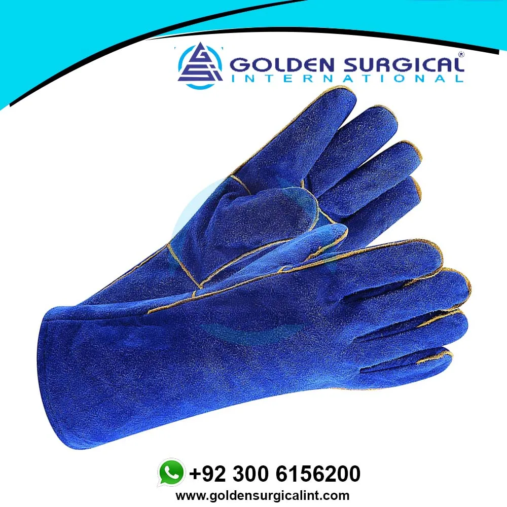 Перчатки для сварки термостойкие голубые кожаные перчатки 14 дюймов Mig Tig барбекю печи кемпинга печки