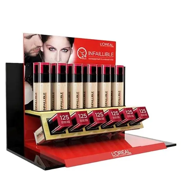 Custom Design L shape Counter top Cosmetic Acrylic Display stand Makeup Skincare Display Rack