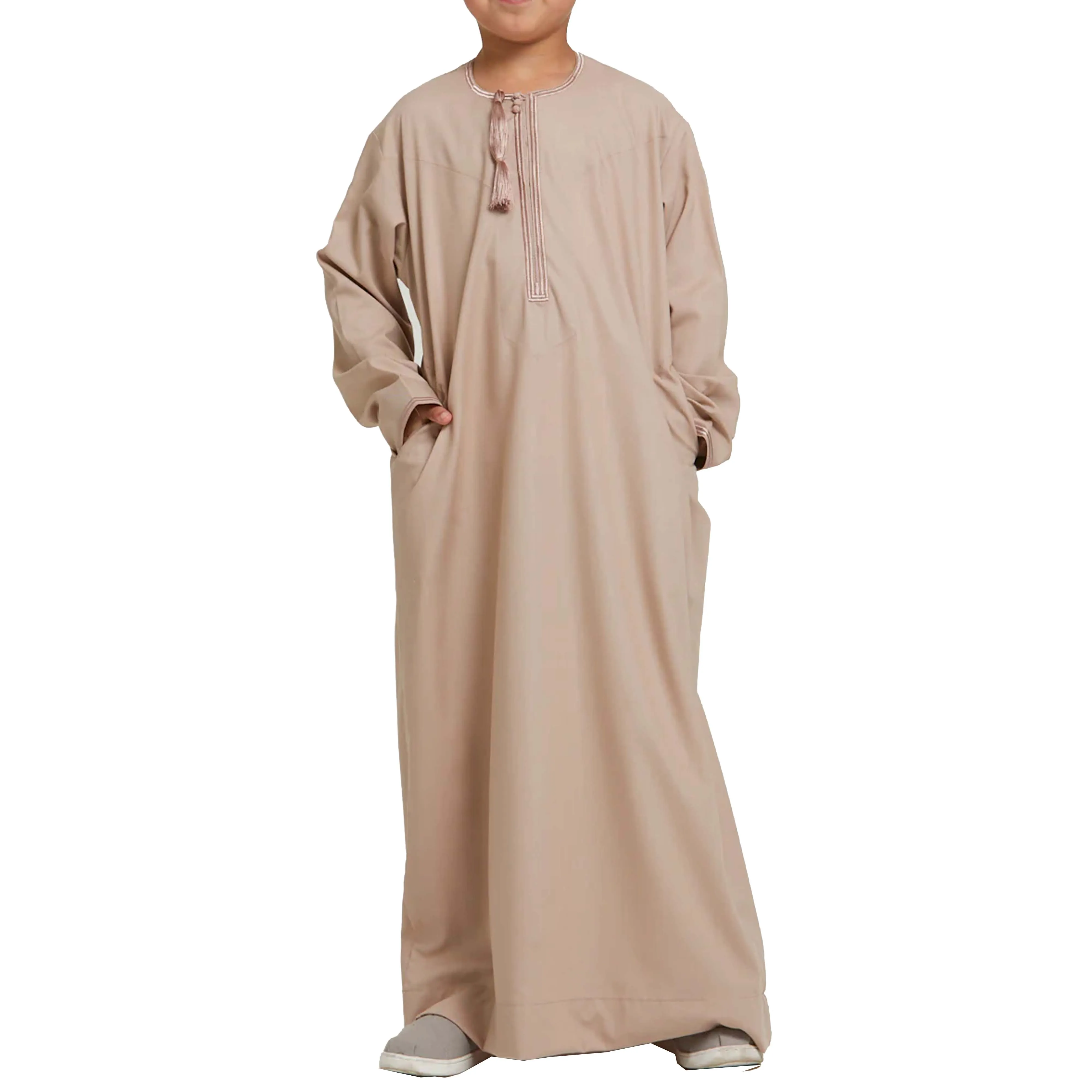Стильный мусульманский арабский мальчик Thawb кафтан 4 вида цветов вышивка и удобные карманы