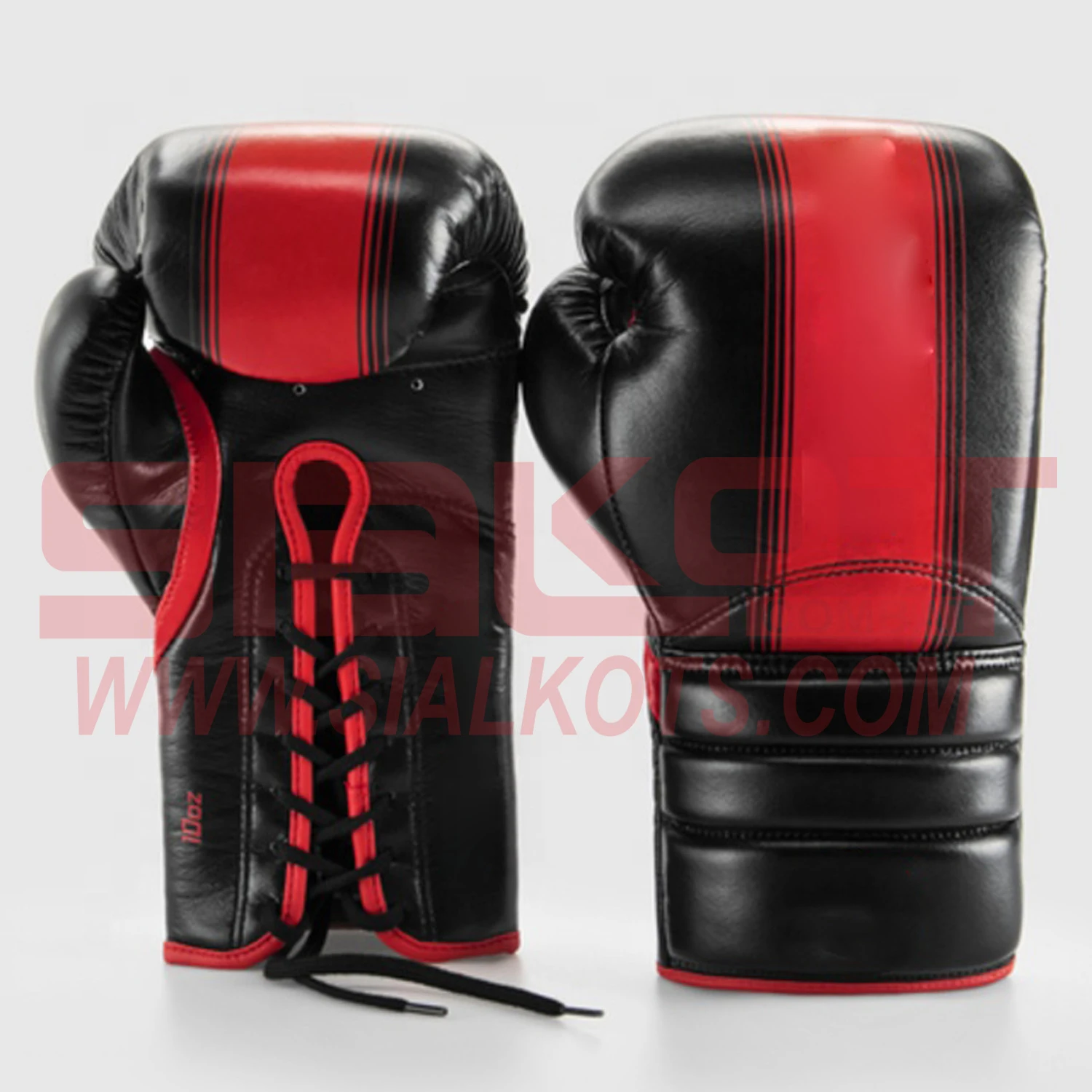 Factory Custom Professional Lace Black Leather Red Color Weight Material Boxing Gloves