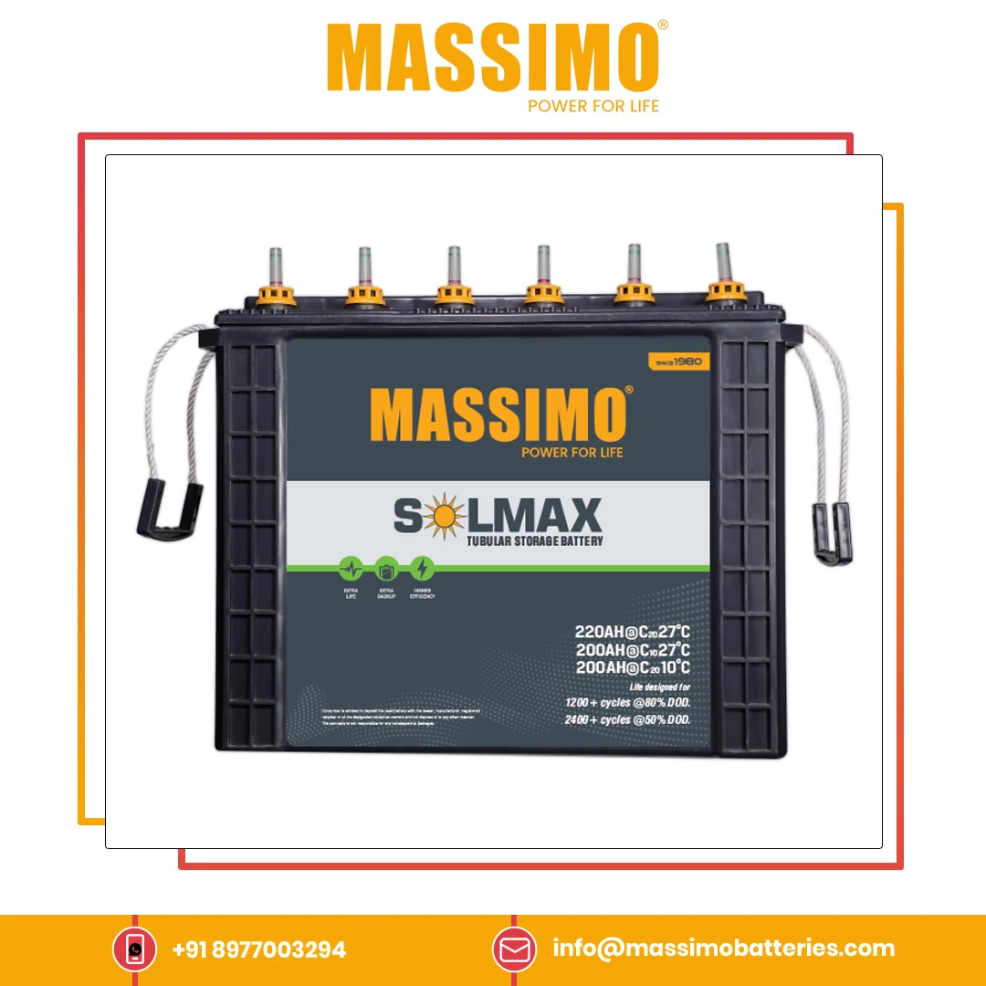 High in Quality 220AH 12 V Tubular Storage Battery MASSIMO Lead Acid Battery at Best Competitive Price from India