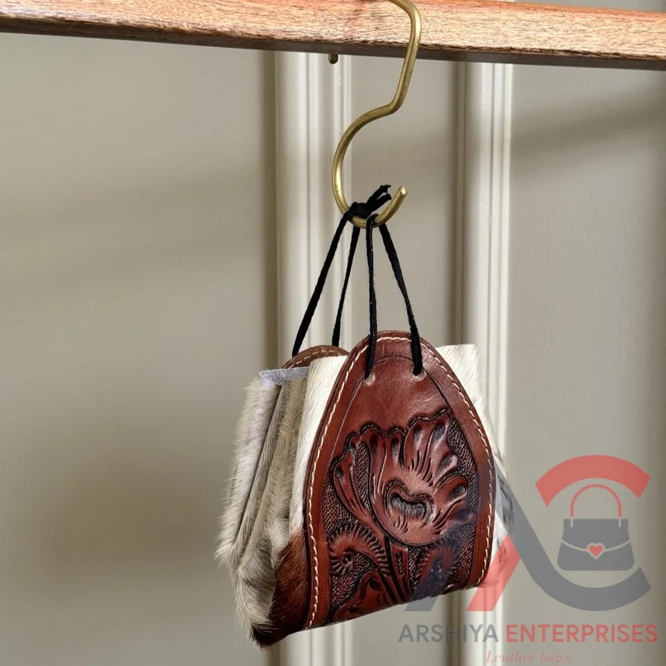 Trending Hair On Tooled Leather Coin Purse Cowhide Leather Drawstring Pouch Western Medicine Pouch For Key Card Gift For Him/Her