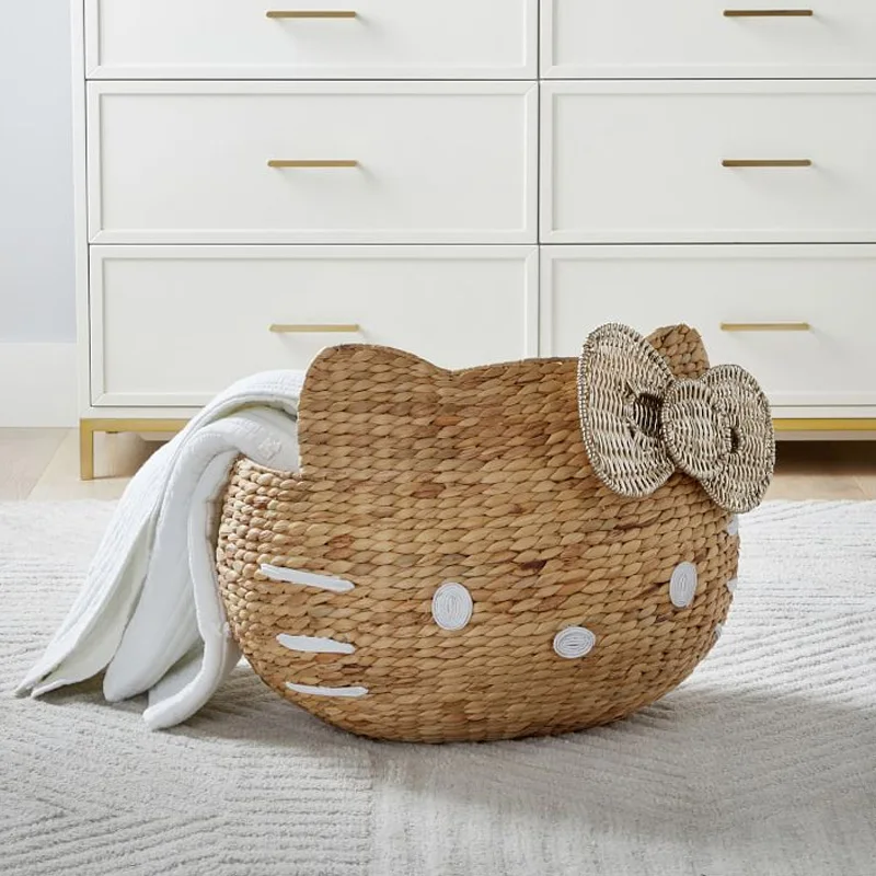 Decoration Cute Water Hyacinth Hello Kitty Storage Basket 100% Eco-friendly Woven Storage Basket vietnam cheap wholesale
