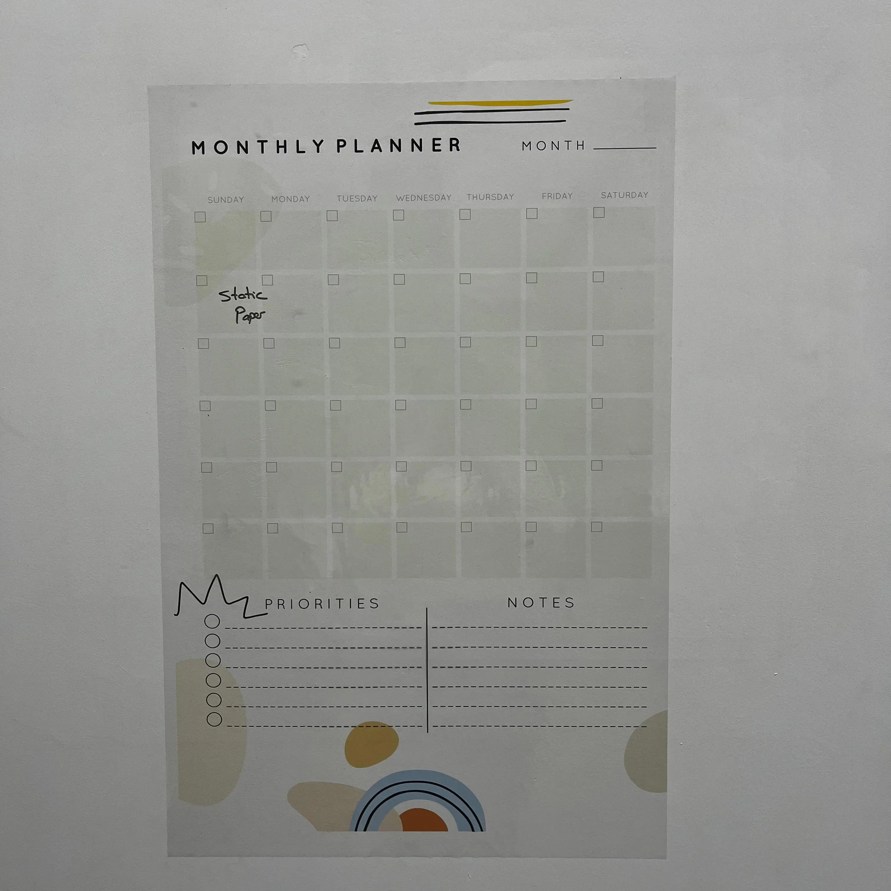 Reusable Monthly Planner Organizer Model-17 Durable Polystyrene Material Dry-Erase Whiteboard Surface Static Electricity Holding