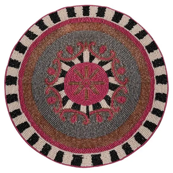 Stylish Handcrafted seed beads embroidery placemat Custom seed beads embroidery placemat Seed beads embroidery table placemat