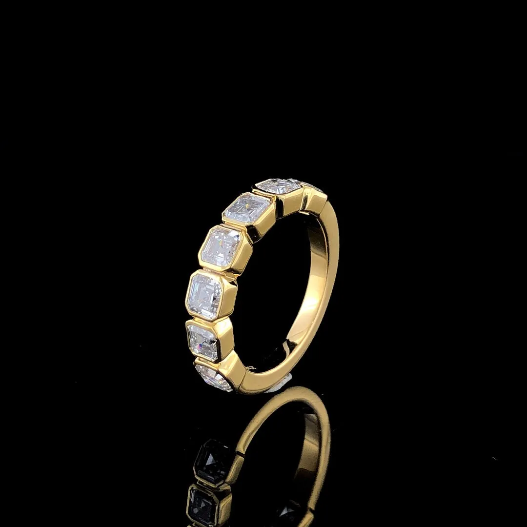 14k 18k Real Yellow Gold Half Eternity Ring Fine Jewelry Ascher Cut 2.72ctw Lab Grown 7 Diamond Half Eternity Wedding Band Rings