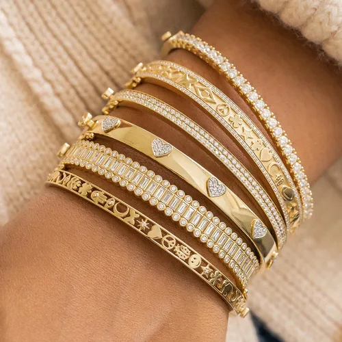 Small Hinge Silver Bangle 925 Sterling Silver Trendy Letter Bracelet Zirconia Stone Gold, Rose Gold Plating Bracelets For Woman