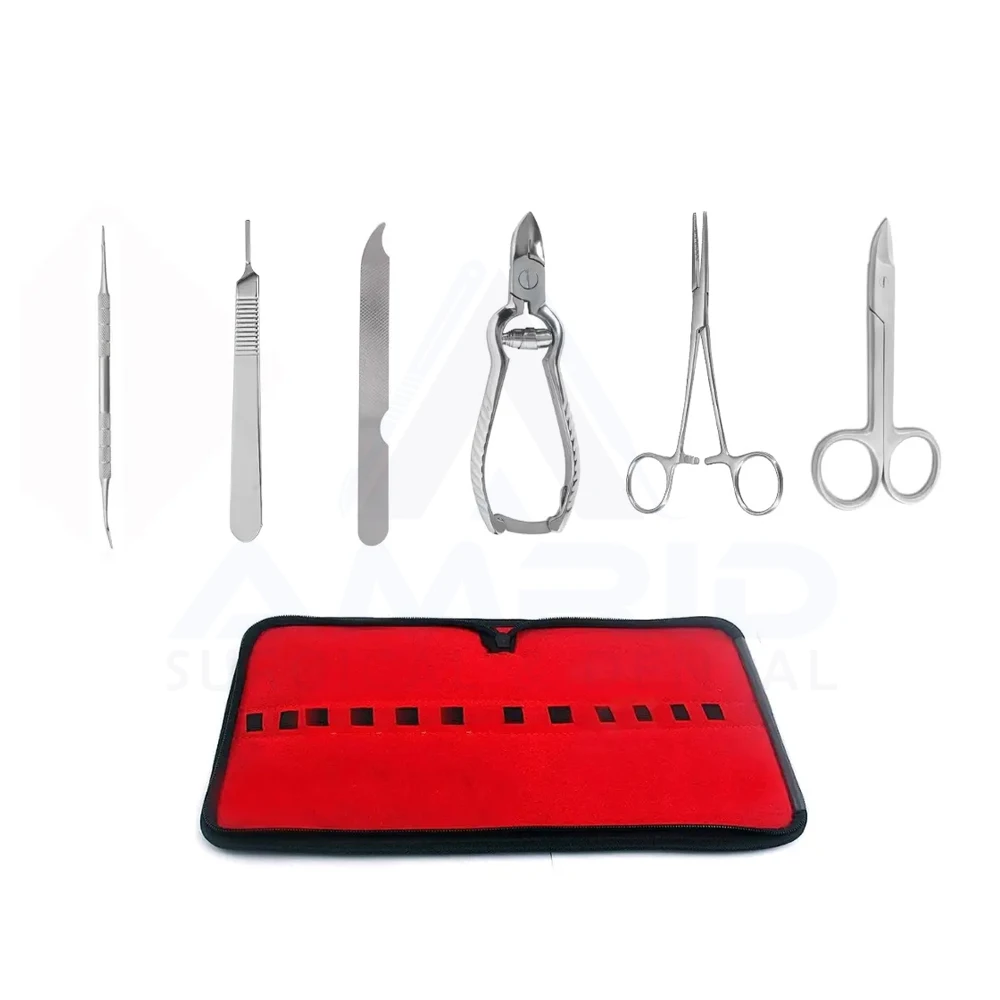 New Top Quality Home Podiatry Kit of 6 Pcs in German Stainless Steel with leather pouch new arrival podiatry instruments kit