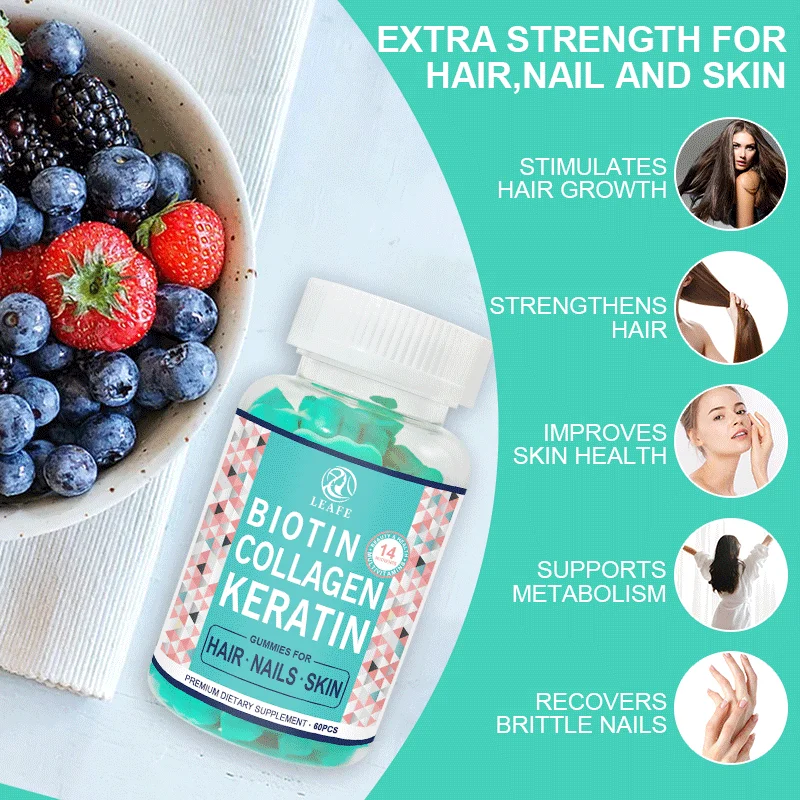 Beauty Biotin Collagen And Keratin Gummies Hair Gummies Biotin Halal Gummy Bears Biotine Keratin Skin Care For Adults