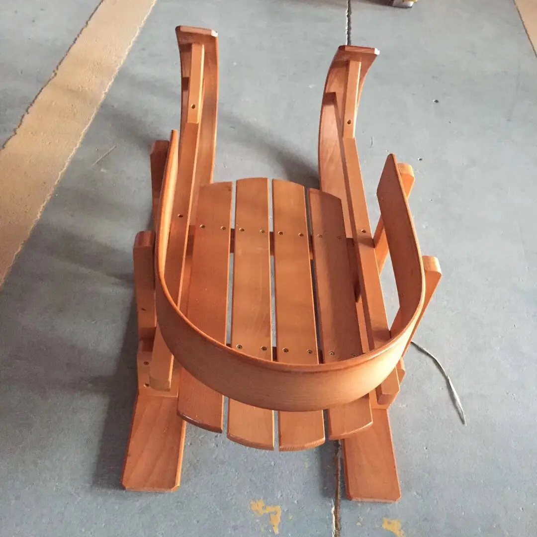 Kids outdoor wooden ice steering skating car bar steering slider pull sled