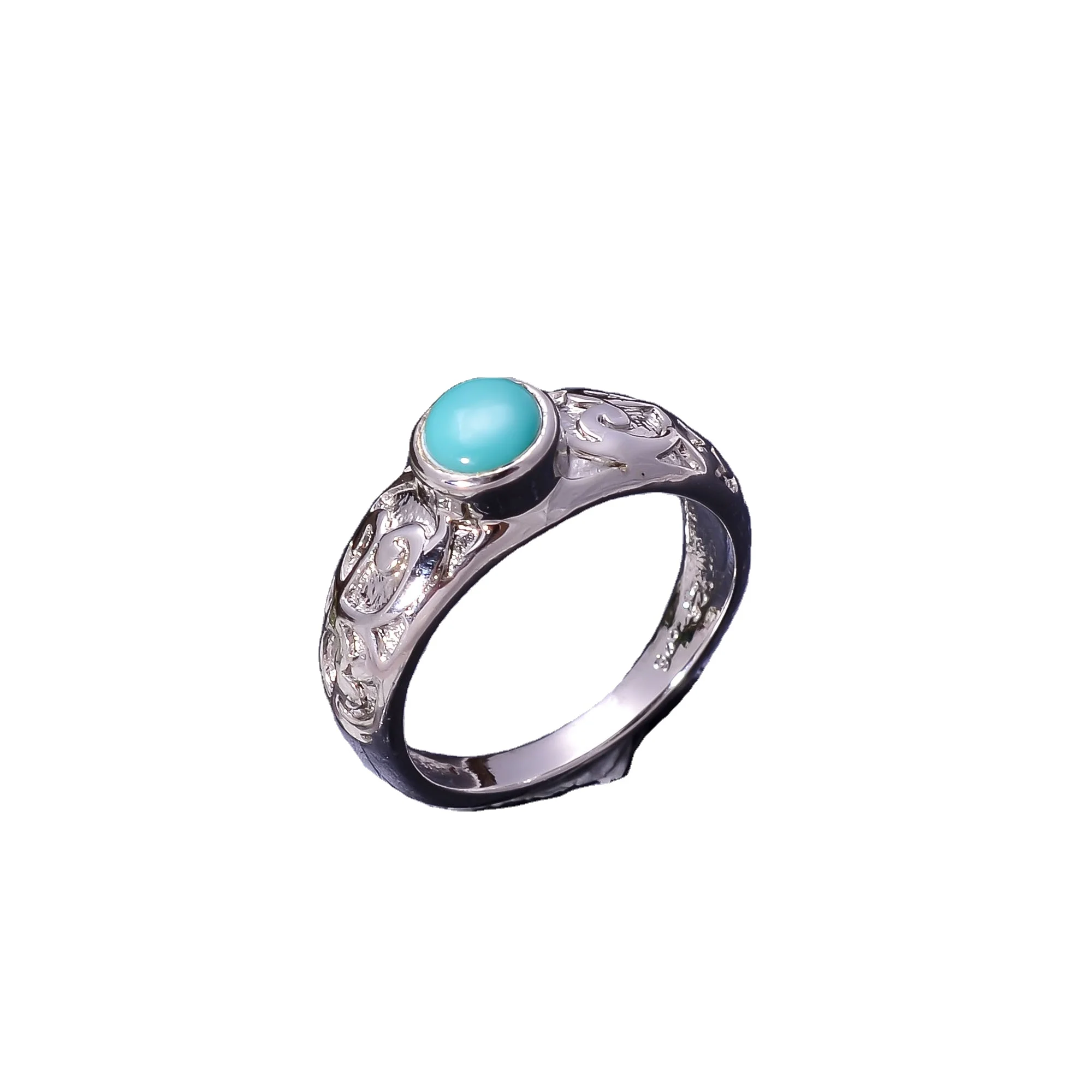 92.5 Sterling Silver Ring Natural Tibatien Unique Turquoise Smooth Round Shape Gemstone Ring 3.9 Gram Wholesale