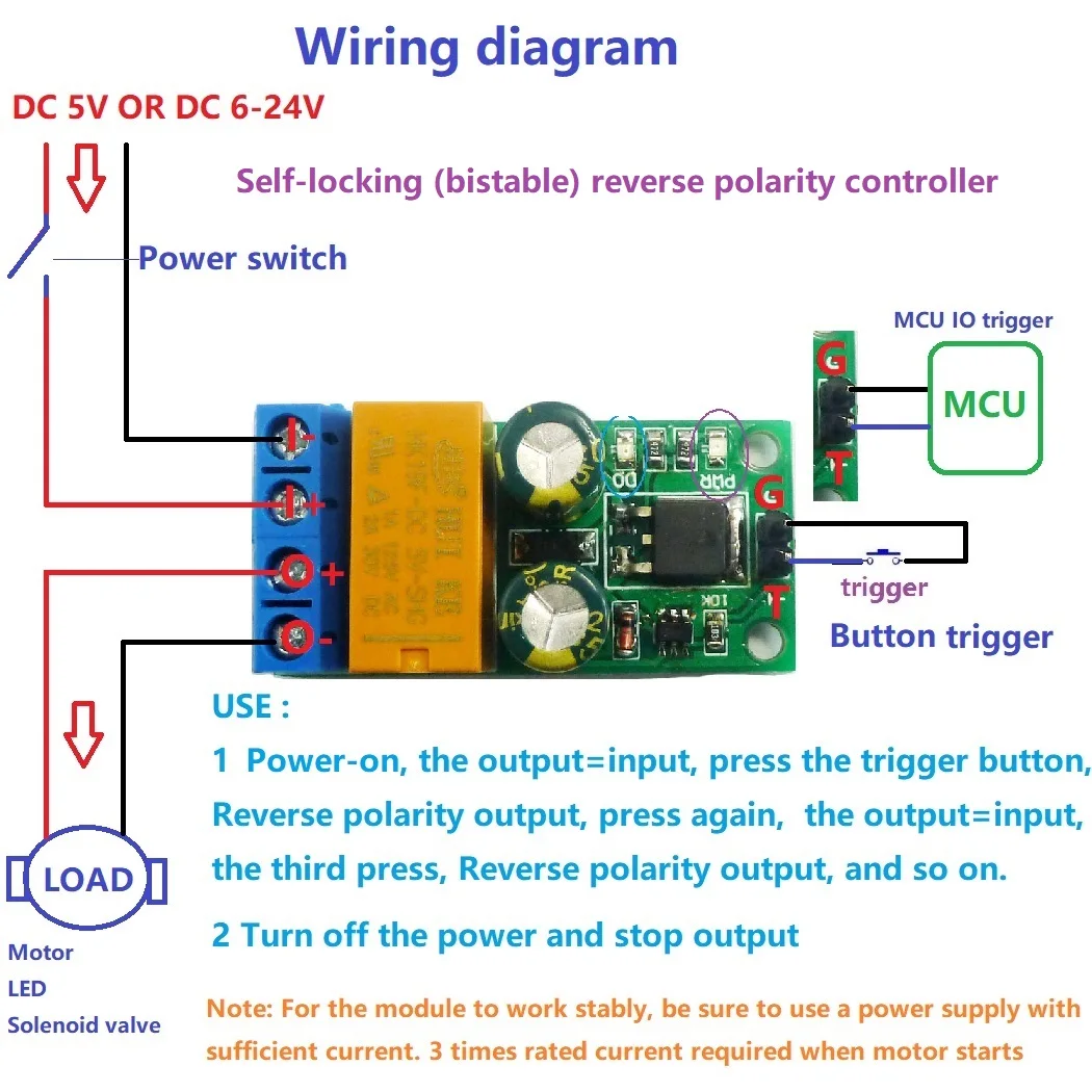 DR55B01 DC 5-24V 2A Flip-Flop Latch Motor Reversible Controller Self-locking bistable Reverse Polarity Relay Module