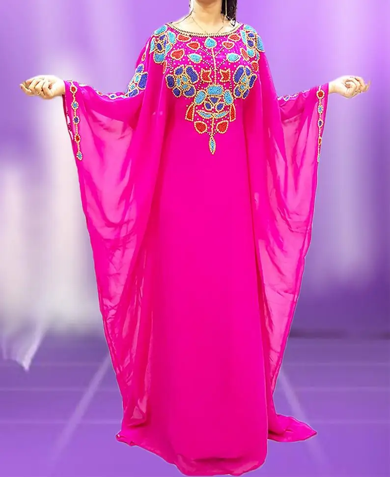 Muslim Clothing Manufacturers Custom Luxury Crystal Dubai Caftan Muslim Moroccan Kaftan