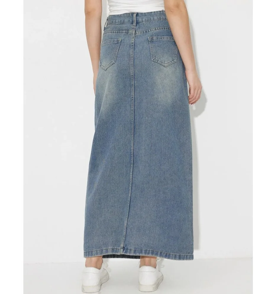 Trendy Heavy Quality Women Slit Denim Skirt In Non Stretchable Cotton Fabric High Waist At Wholesale Prices