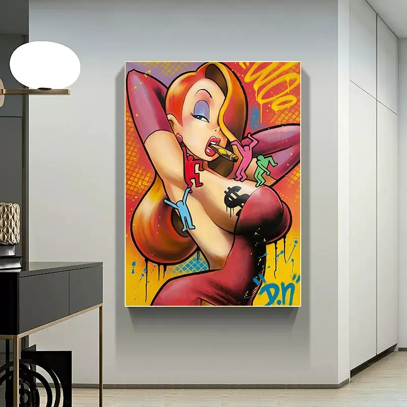 Street Art Cartoon Anime Character Beautiful Girl Wall Art Print Picture Mural Oil Paintings Art Canvas