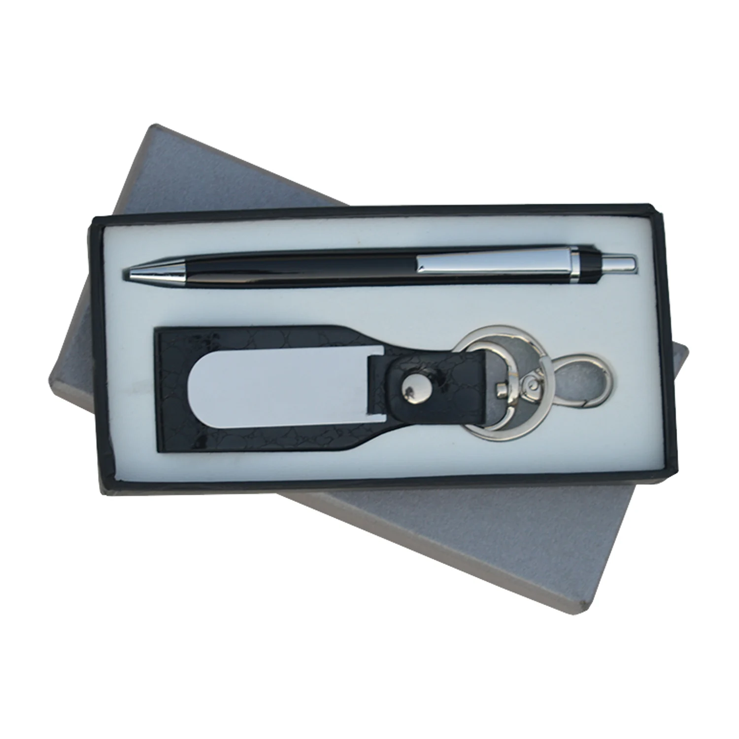 Genuine Leather Gift Combo Leather Keychain with Metal Ballpoint Pen Promotional Keychains Business Gifts