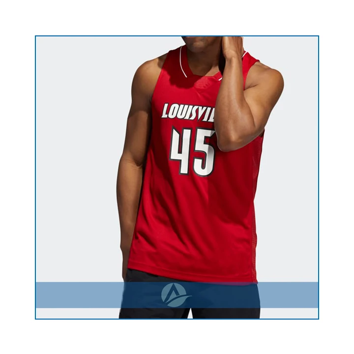 New design 2023 red and black insert collar style custom basketball uniform for men with side rice hole mesh panel