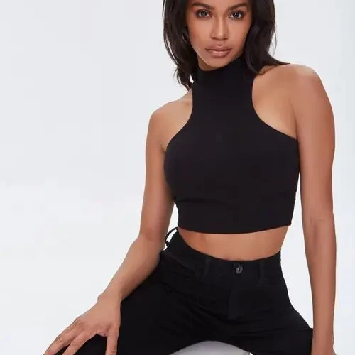 Hot Sale OEM Service Women Summer Sleeveless Cropped Ribbed Running Yoga Tank Tops with Pads