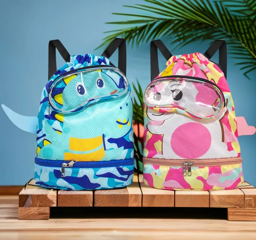 Summer Beach Drawstring Bag Surfing Kids Swimming Drawstring Backpack Vacation  Week Miami Dry Wet Clear Window Swim Backpack