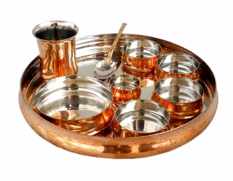 Hammered Round Pure Copper Thali Set Dinner Set Dinnerware Set