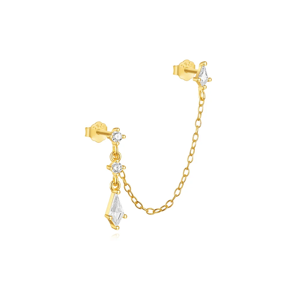 Hot-selling fashion 925 silver kite shape zircon tassel two stud earrings for women