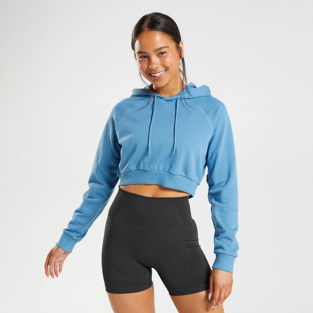 New Style Casual Wear Ladies Sweatshirts Full Oversized Sleeves Matching Drawstring Crop Hoodie For Women