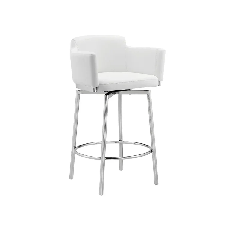 Extremely good Quality Counter Height Bar Stool in White leather With Swivel Polished Stainless Steel four legs Base For Clubs