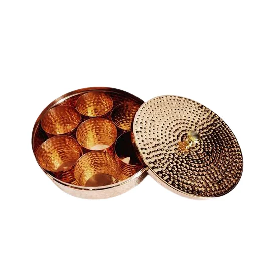 Kitchenware Spice Box Dabba With Finest Quality Coper Hammered Masala Box For Home And Restaurant Usage