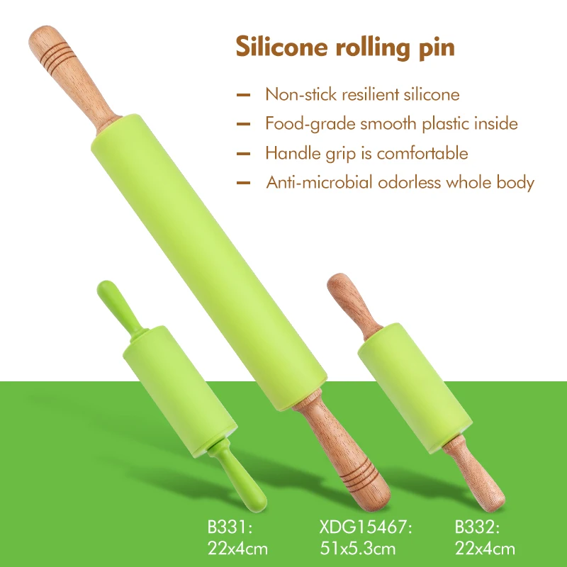Kitchen accessories baking tools mini rolling pin wood handle silicone rolling pin