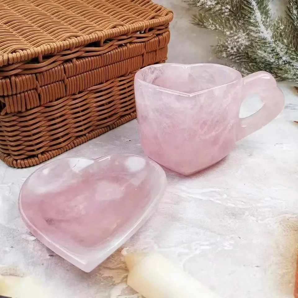 Rose Quartz Gemstone Bowls quartz crystal singing bowls Wholesale Pink Natural Jade Rose handicraft Quartz Crystal