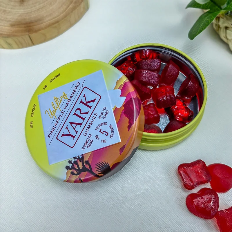 Printed Logo Round Tinplate Screw Airtight Boxes Child Resistant Twisting Edible Gummy Tins