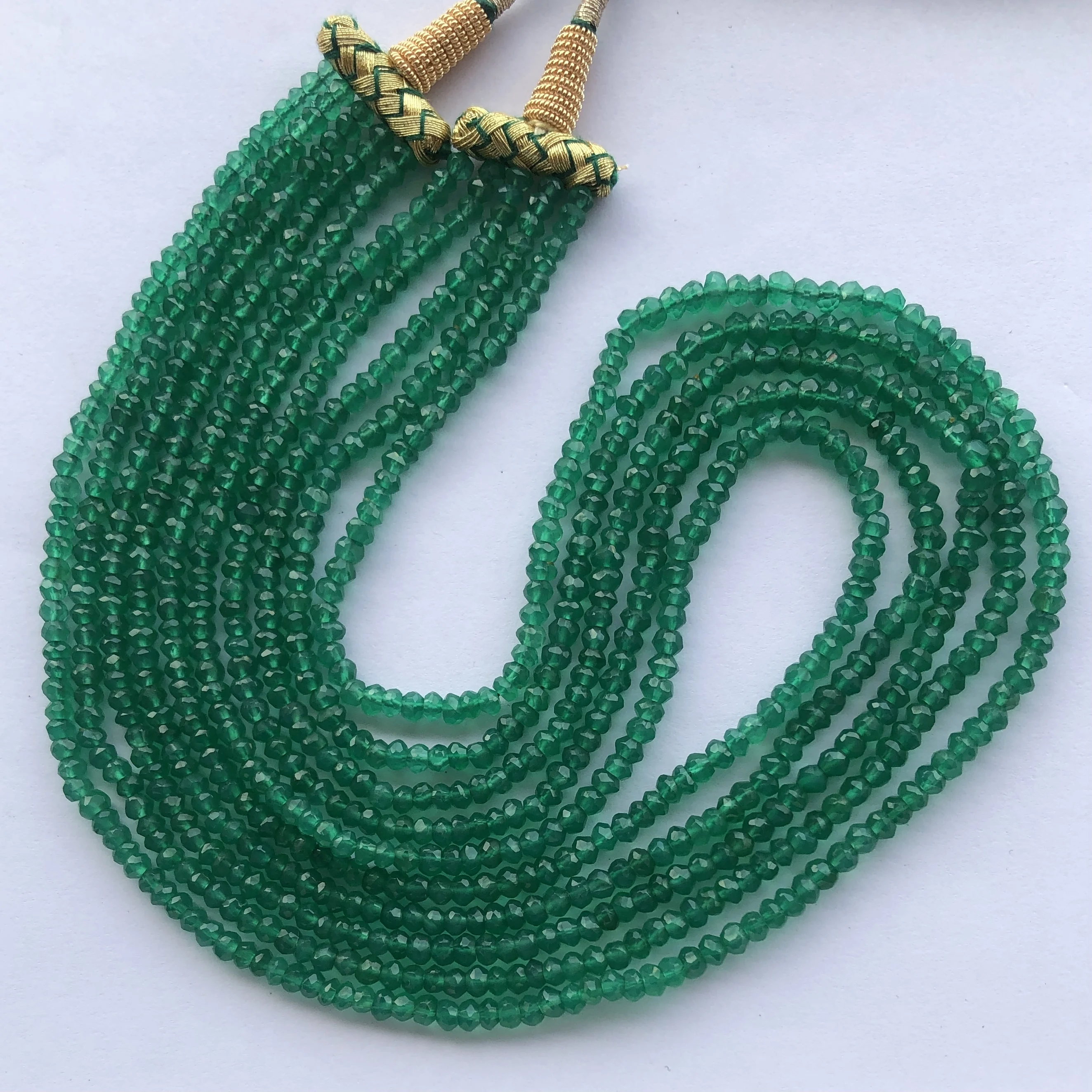 Natural Emerald Green Onyx Stone Faceted Rondelle Gemstone Beads Necklace Women Latest Designer Layered New Sterling Silver