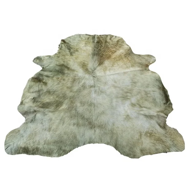 Pure Genuine Leather Dyed Olive color Handmade Hair on cow hair on leather Modern cowhide Area rug